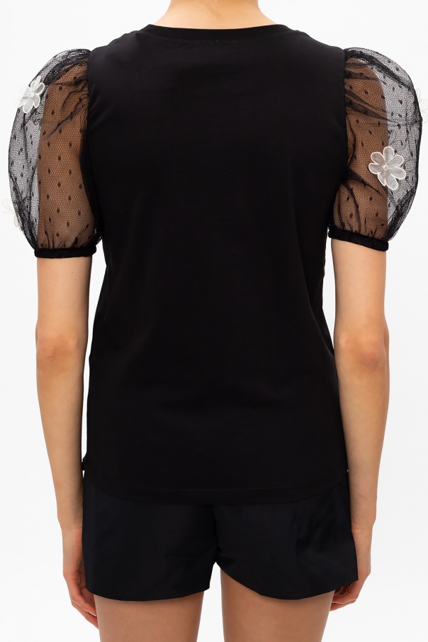 VALENTINO GARAVANI Layered embellished tulle and jersey top